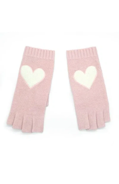 Portolano Cashmere Fingerless Gloves With Heart Patch In Pink