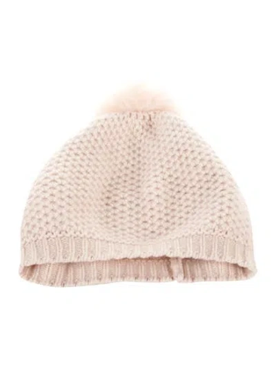 Pre-owned Portolano Cashmere Fur Pom Pom Beanie  W/tags In Pink