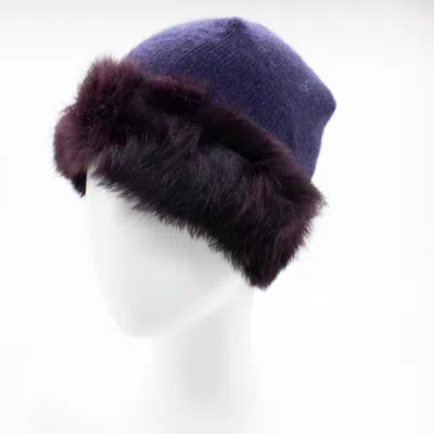 Portolano Cashmere Hat With Fur Band In Blue