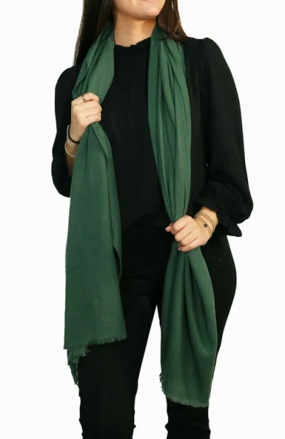 Portolano Cashmere Pashmina Wrap With Fringes In Green