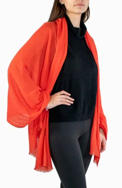 Portolano Cashmere Pashmina Wrap With Fringes In Red