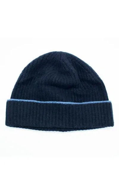 Portolano Cashmere Rib Beanie In Blue