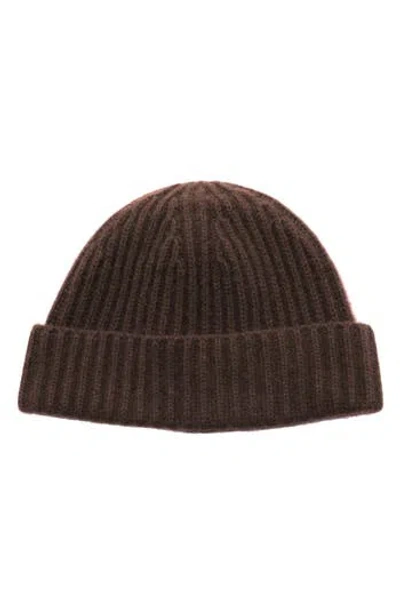 Portolano Cashmere Ribbed Cuffed Beanie In Brown