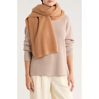 Portolano Cashmere Ribbed Wrap Scarf In Brown