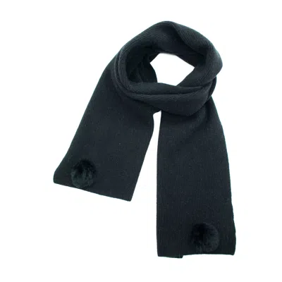Portolano Cashmere Scarf With Poms In Black