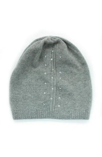 Portolano Cashmere Slouchy Beanie With Crystal Stones In Gray