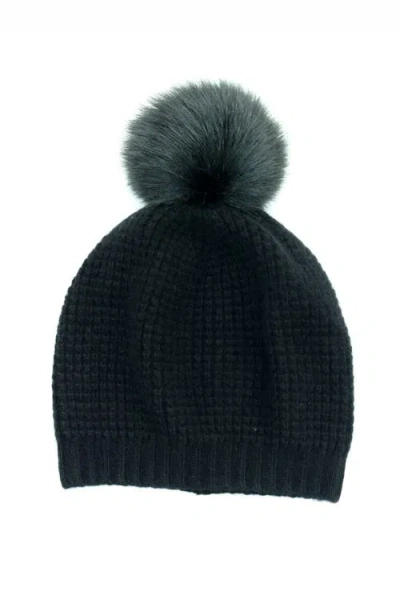 Portolano Cashmere Stitched Hat With Pom In Black