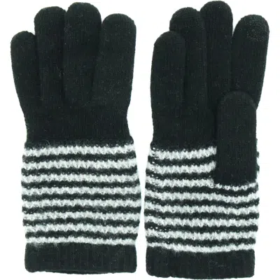 Portolano Cashmere Striped Gloves In Black/light Heather Grey