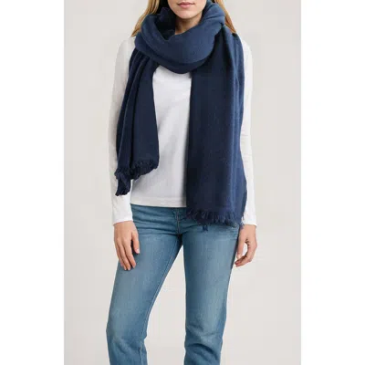 Portolano Cashmere Wrap With Eyelash Fringes In Blue