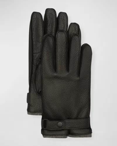 Portolano Cashmere-lined Leather Gloves With Snap In Black