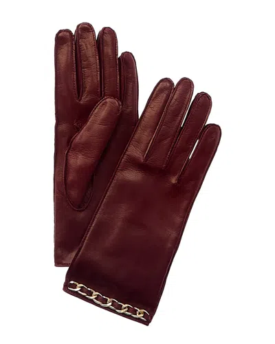 Portolano Chain Detail Silk-lined Leather Gloves In Brown