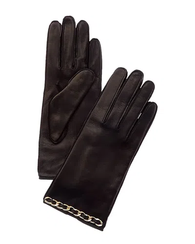 Portolano Chain Detail Silk-lined Leather Gloves In Black