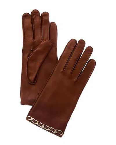 Portolano Chain Detail Silk-lined Leather Gloves In Brown