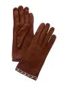 Portolano Chain Detail Silk-lined Leather Gloves In Brown