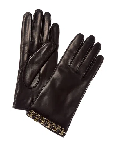 Portolano Chain Leather Gloves In Black
