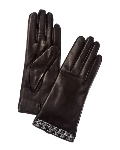 Portolano Chain Leather Gloves In Brown