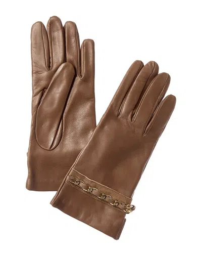 Portolano Chain Leather Gloves In Brown