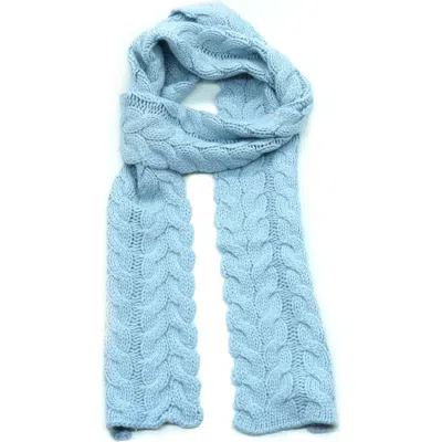 Portolano Chunky Cable Knit Lambswool Blend Scarf In Blue