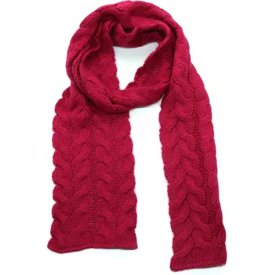Portolano Chunky Cable Knit Lambswool Blend Scarf In Red