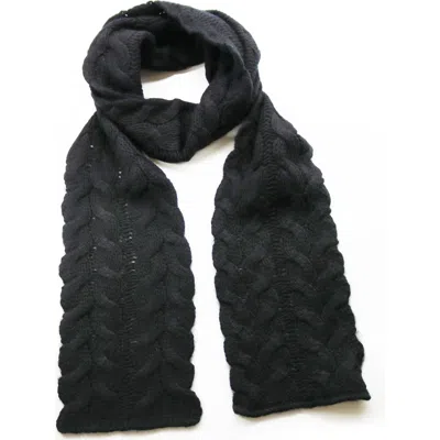 Portolano Chunky Cable Knit Lambswool Blend Scarf In Black