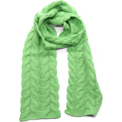 Portolano Chunky Cable Knit Lambswool Blend Scarf In Green