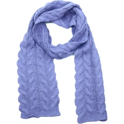 Portolano Chunky Cable Knit Lambswool Blend Scarf In Blue