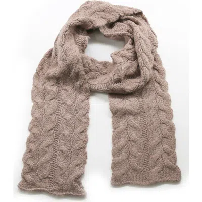 Portolano Chunky Cable Knit Lambswool Blend Scarf In Brown