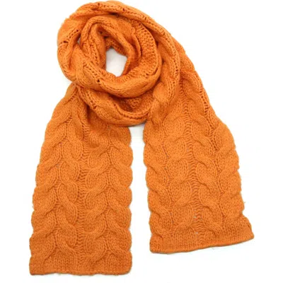 Portolano Chunky Cable Knit Lambswool Blend Scarf In Orange