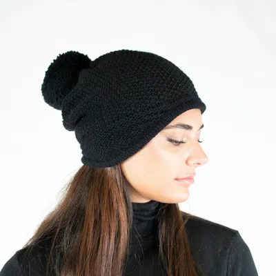 Portolano Chunky Earflap Hat With Pom In Black