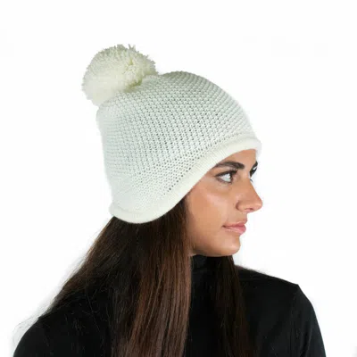 Portolano Chunky Earflap Hat With Pom In White