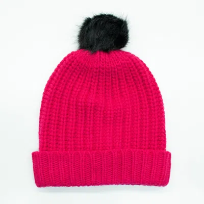Portolano Chunky Ribbed Hat With Pom In Pink