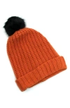 Portolano Chunky Wool Blend Beanie With Faux Fur Pompom In Orange
