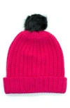 Portolano Chunky Wool Blend Beanie With Faux Fur Pompom In Pink