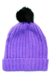 Portolano Chunky Wool Blend Beanie With Faux Fur Pompom In Purple