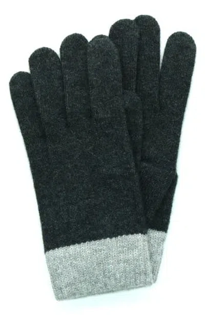 Portolano Colorblock Cashmere & Wool Tech Gloves In Charcoal/husky