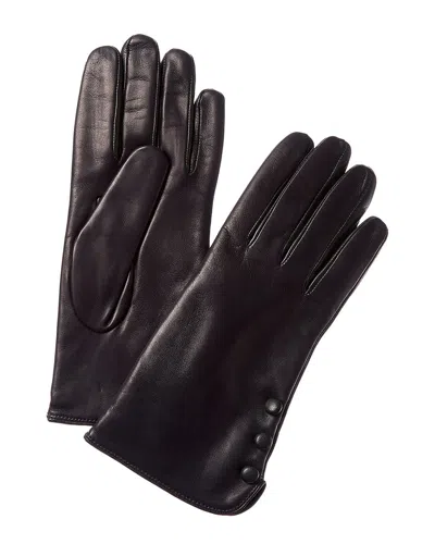 Portolano Contrast & Buttons Leather Gloves In Black