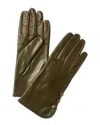 Portolano Contrast & Buttons Leather Gloves In Green