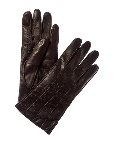 Portolano Contrast Color Stitch & Lining Leather Gloves In Brown