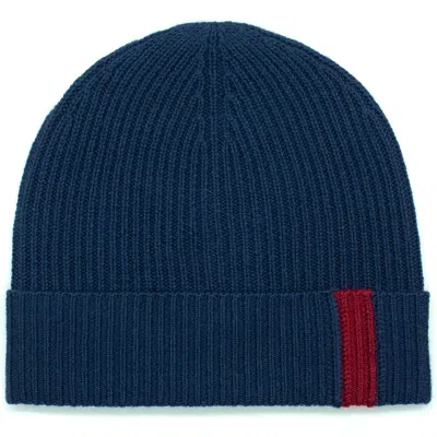 Portolano Contrast Detail Rib Cuff Beanie In Navy/cherry Red