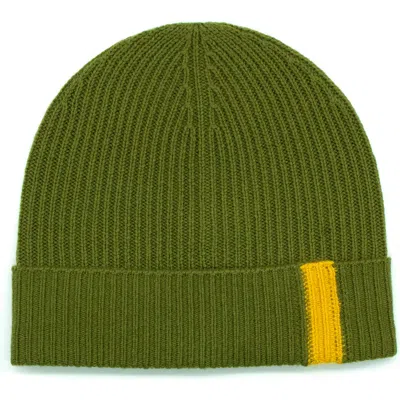 Portolano Contrast Detail Rib Cuff Beanie In Olive Green/golden Sunflower