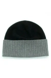 Portolano Contrast Rib Cuff Cashmere Beanie In Black/medium Heather Grey