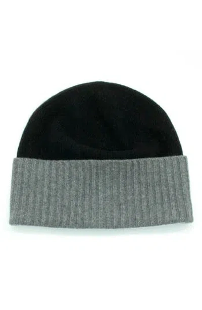 Portolano Contrast Rib Cuff Cashmere Beanie In Black/medium Heather Grey