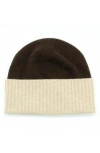 Portolano Contrast Rib Cuff Cashmere Beanie In Brown Choco/new Oatmeal