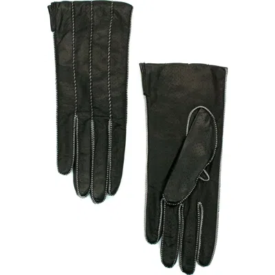 Portolano Contrast Rope Stitched Leather Gloves In Black