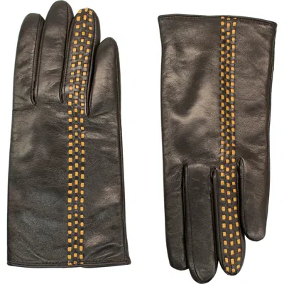 Portolano Contrast Stitch Leather Gloves In Brown