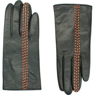 Portolano Contrast Stitch Leather Gloves In Green