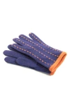 Portolano Contrast Stitch Wool Blend Gloves In Purple