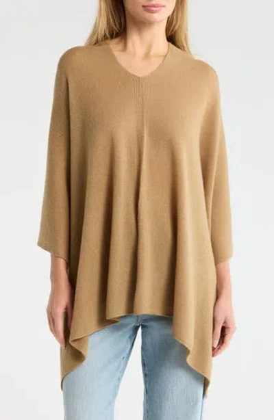 Portolano Cowl Neck Knit Poncho In Brown
