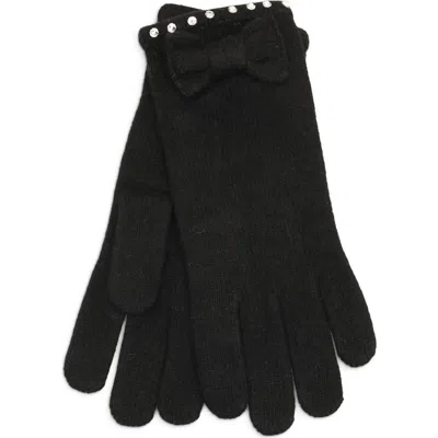 Portolano Crystal Bow Knit Gloves In Black