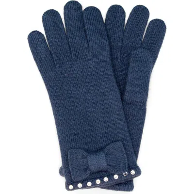 Portolano Crystal Bow Knit Gloves In Blue